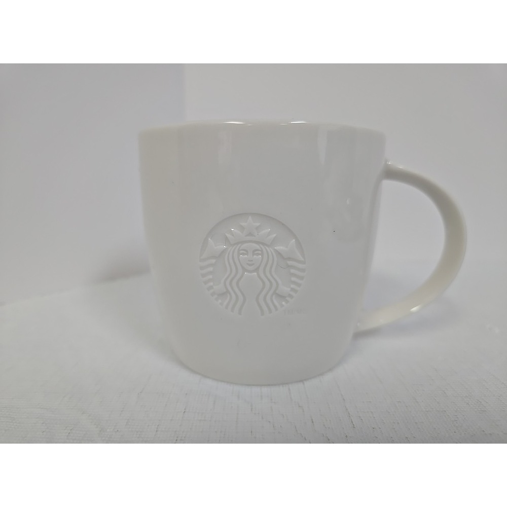 Starbucks 2010 Embossed White Mermaid Siren Coffee Cup Mug S 3" Handle